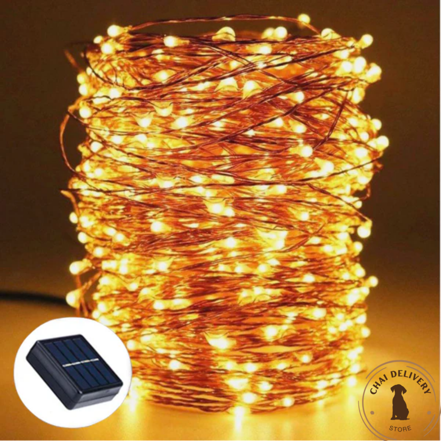 CADENA LUCES SOLARES (DORADA) 100 LED 10 METROS