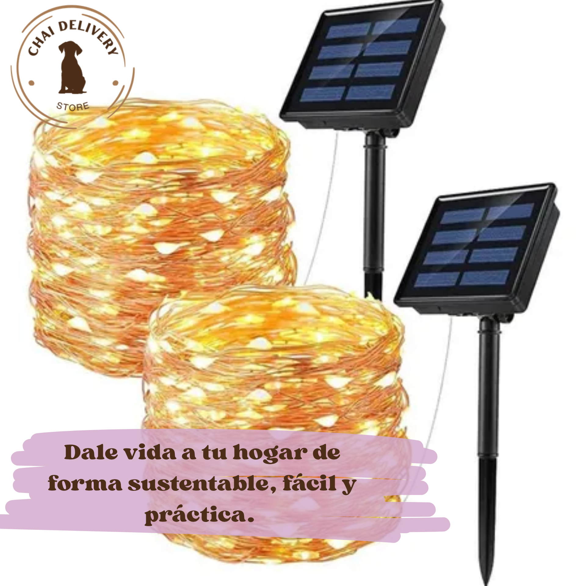 CADENA LUCES SOLARES (DORADA) 100 LED 10 METROS