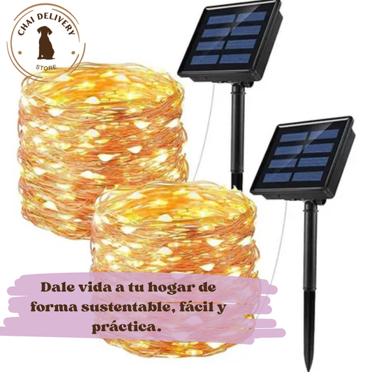 CADENA LUCES SOLARES (DORADA) 100 LED 10 METROS